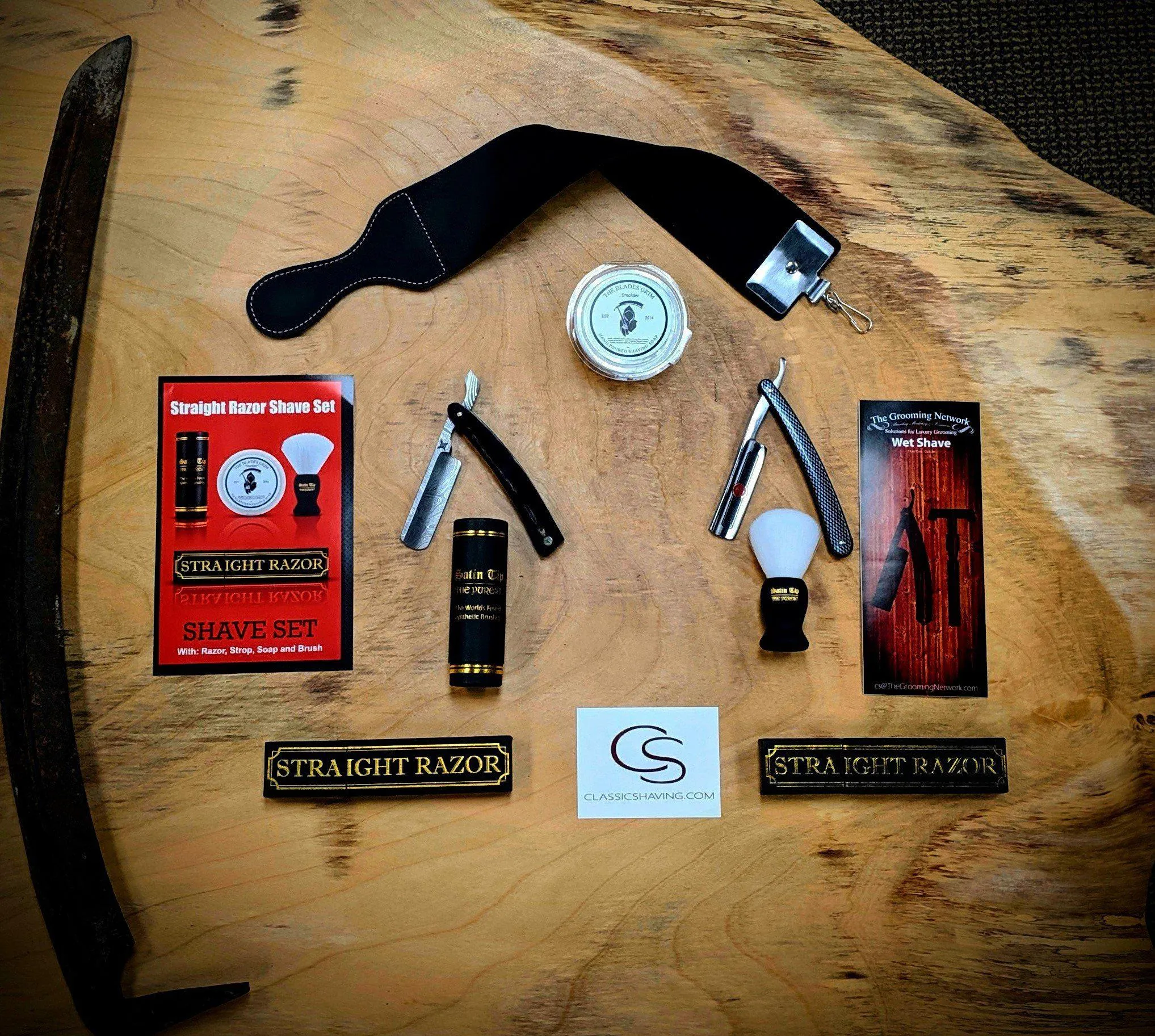 $100 Off Buffalo Horn Damascus Straight Razor and Luxury Shave Set