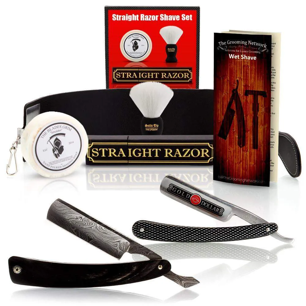 $100 Off Buffalo Horn Damascus Straight Razor and Luxury Shave Set