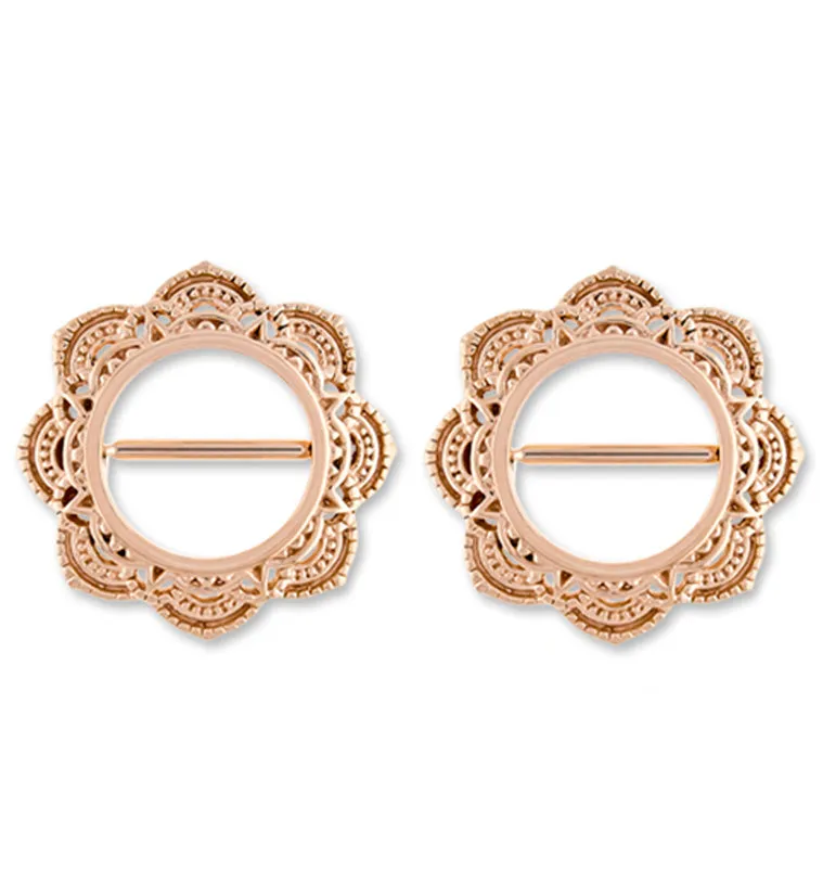 14G Mandala Rose Gold PVD Stainless Steel Nipple Clicker Ring