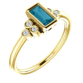 14KT GOLD 0.45 CT LONDON BLUE TOPAZ & 0.06 CTW DIAMOND BEZEL-SET RING