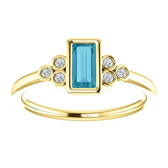 14KT GOLD 0.45 CT LONDON BLUE TOPAZ & 0.06 CTW DIAMOND BEZEL-SET RING