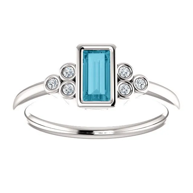 14KT GOLD 0.45 CT LONDON BLUE TOPAZ & 0.06 CTW DIAMOND BEZEL-SET RING