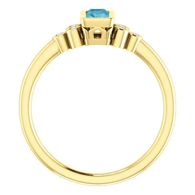 14KT GOLD 0.45 CT LONDON BLUE TOPAZ & 0.06 CTW DIAMOND BEZEL-SET RING