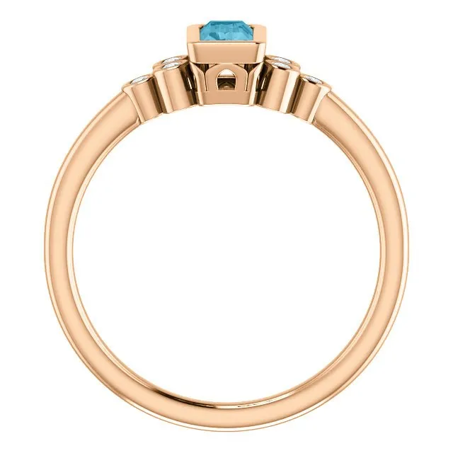 14KT GOLD 0.45 CT LONDON BLUE TOPAZ & 0.06 CTW DIAMOND BEZEL-SET RING