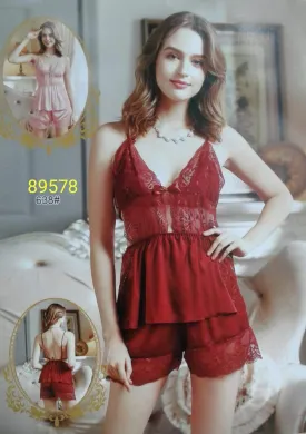 2 Pcs Sexy Short Nighty - Red