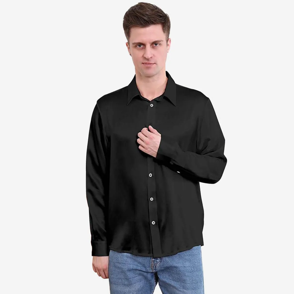 22 Momme Classic Business Mens Silk Shirts Long Sleeves Silk Top