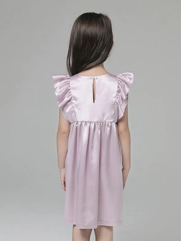 Luxurious 22 Momme Girls Silk Nightgown with Elegant Ruffles - Soft & Comfortable Sleepwear