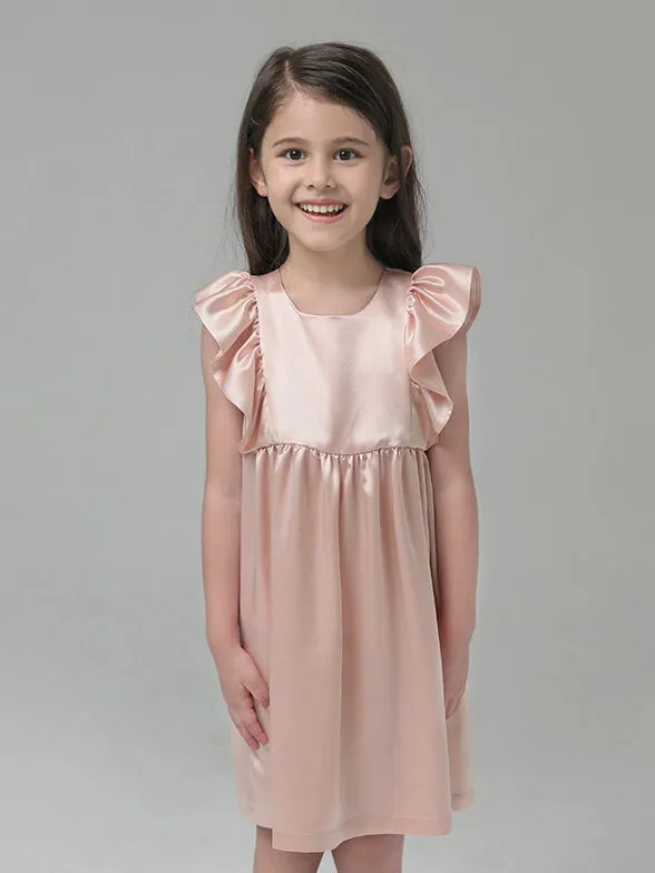 Luxurious 22 Momme Girls Silk Nightgown with Elegant Ruffles - Soft & Comfortable Sleepwear