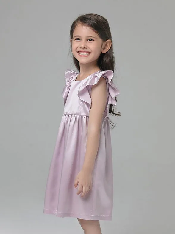 Luxurious 22 Momme Girls Silk Nightgown with Elegant Ruffles - Soft & Comfortable Sleepwear