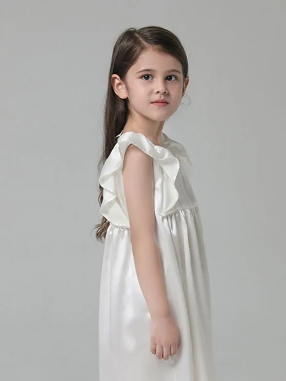 Luxurious 22 Momme Girls Silk Nightgown with Elegant Ruffles - Soft & Comfortable Sleepwear