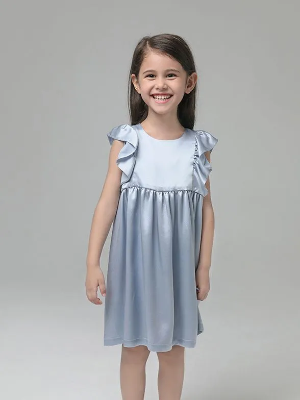 Luxurious 22 Momme Girls Silk Nightgown with Elegant Ruffles - Soft & Comfortable Sleepwear