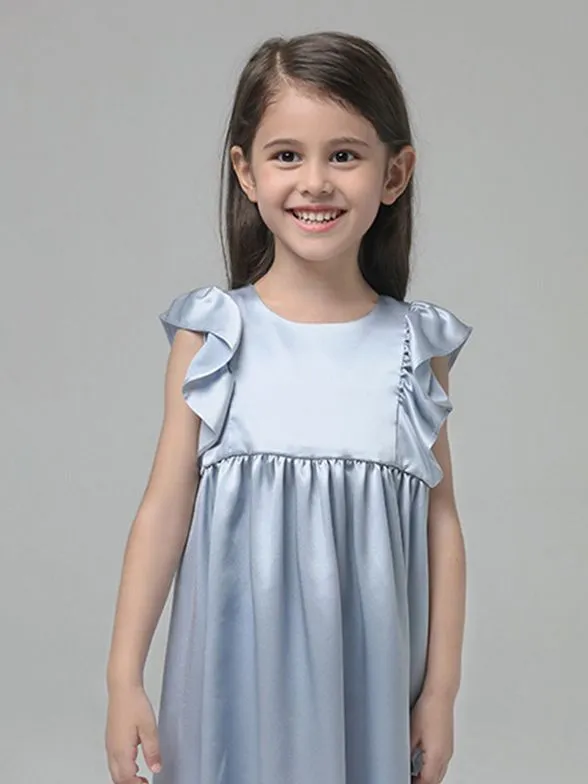 Luxurious 22 Momme Girls Silk Nightgown with Elegant Ruffles - Soft & Comfortable Sleepwear