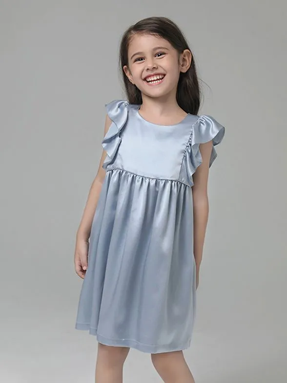 Luxurious 22 Momme Girls Silk Nightgown with Elegant Ruffles - Soft & Comfortable Sleepwear