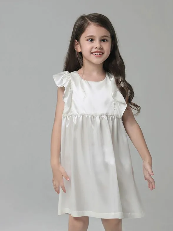 Luxurious 22 Momme Girls Silk Nightgown with Elegant Ruffles - Soft & Comfortable Sleepwear