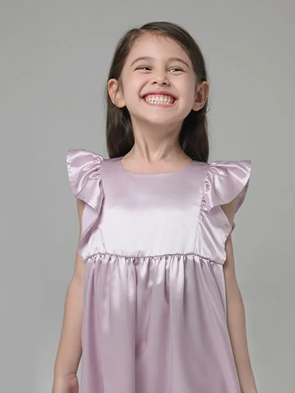 Luxurious 22 Momme Girls Silk Nightgown with Elegant Ruffles - Soft & Comfortable Sleepwear