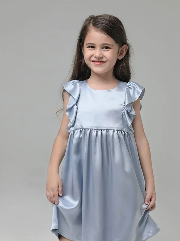 Luxurious 22 Momme Girls Silk Nightgown with Elegant Ruffles - Soft & Comfortable Sleepwear