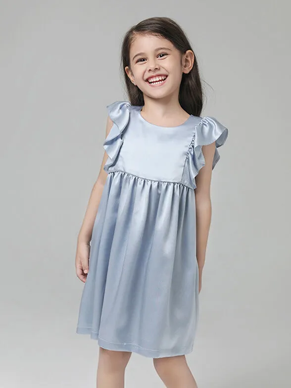 Luxurious 22 Momme Girls Silk Nightgown with Elegant Ruffles - Soft & Comfortable Sleepwear