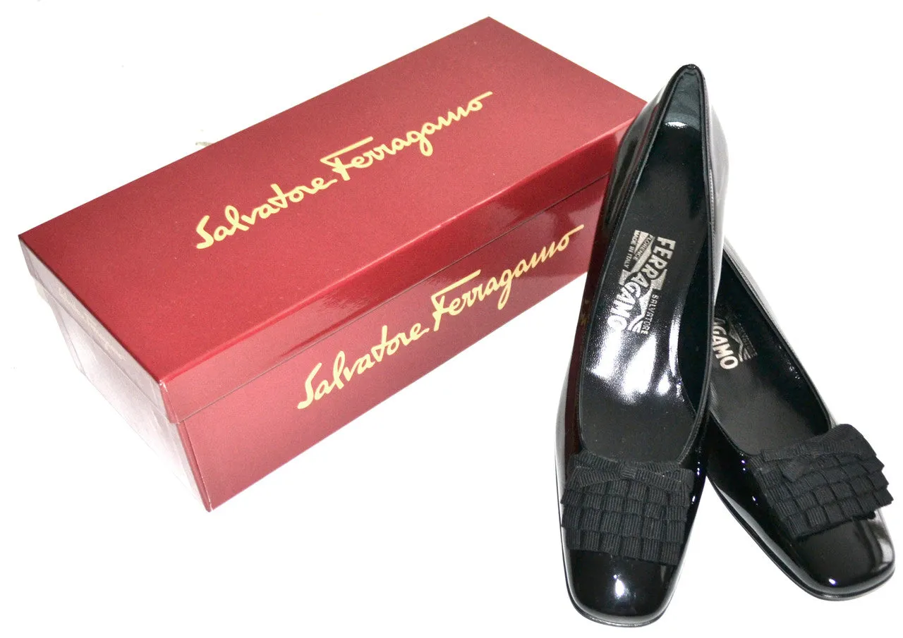 8.5 NEW in Original Box Black Patent Leather Salvatore Ferragamo Shoes