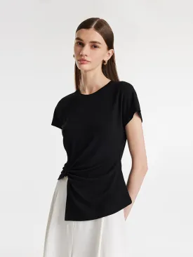 Acetate Waist Twist Asymmetric Hem Women Knit Top