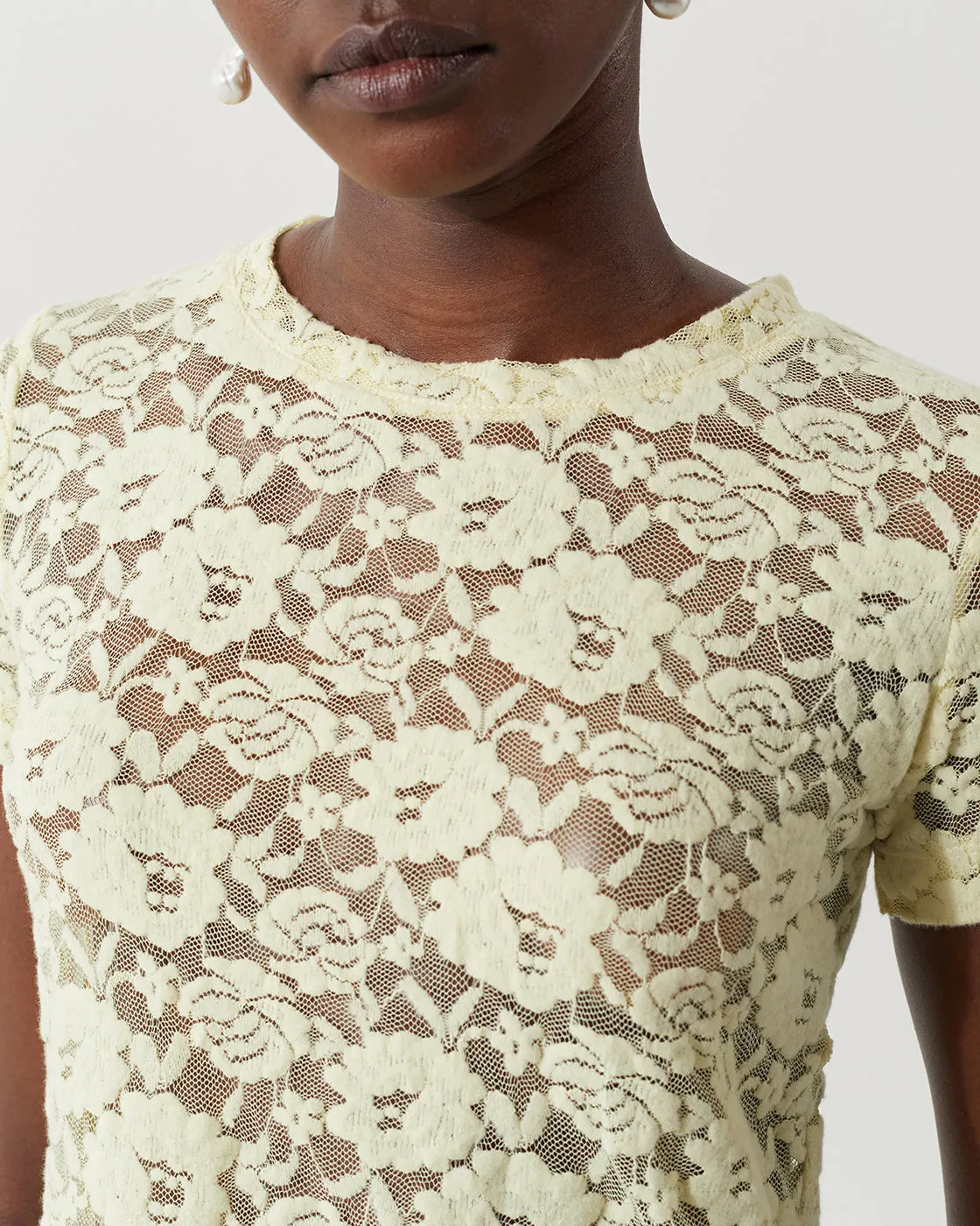 Adina T-Shirt Cotton Blend Floral Lace Yellow