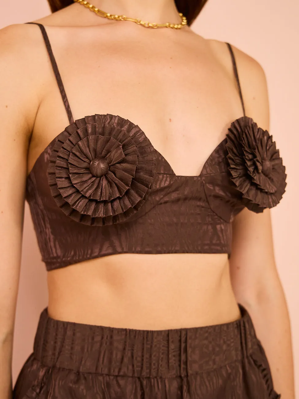 Alemais Helix Crop Top in Chocolate