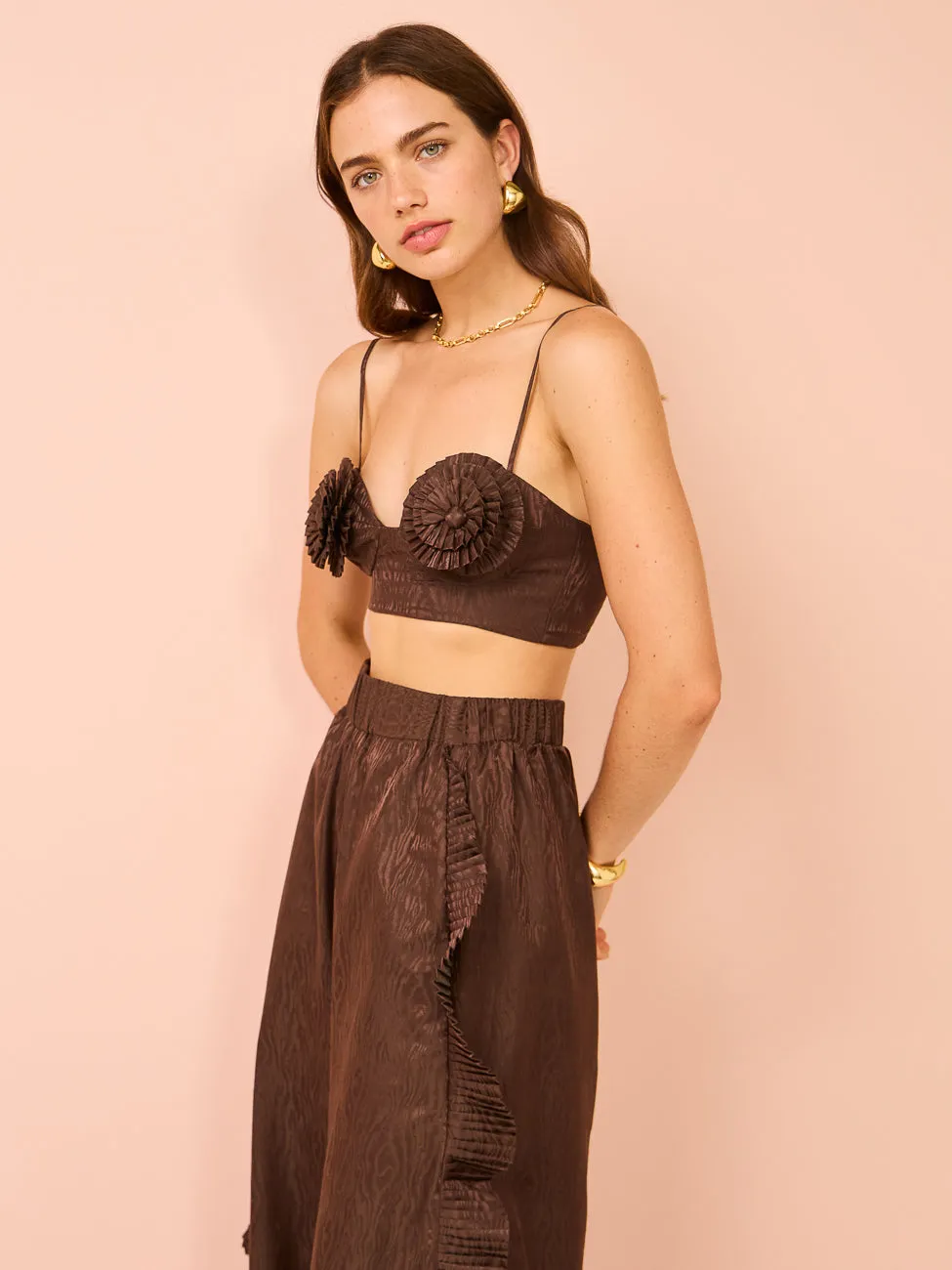 Alemais Helix Crop Top in Chocolate