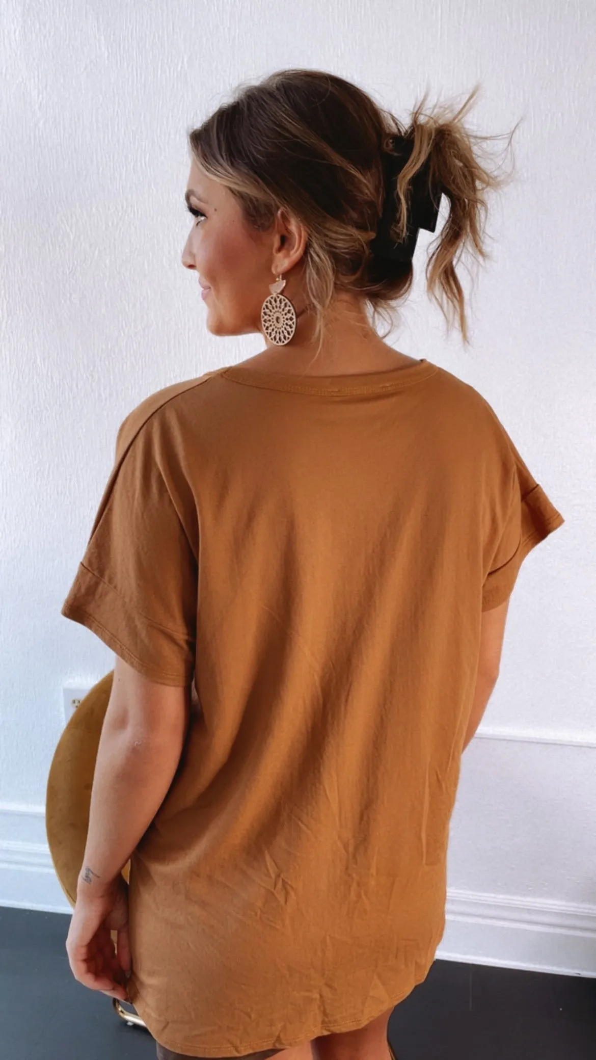 All Basic V Neck Tee, Dusty Mustard