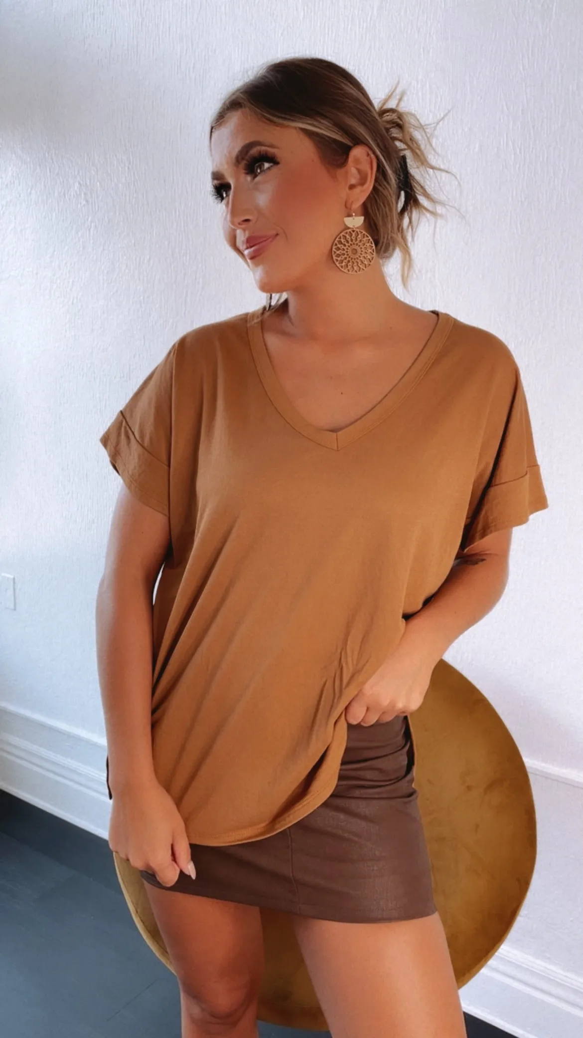 All Basic V Neck Tee, Dusty Mustard