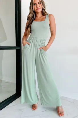 Always Busy Sleeveless Wide Leg Jumpsuit (Dusty Sage)