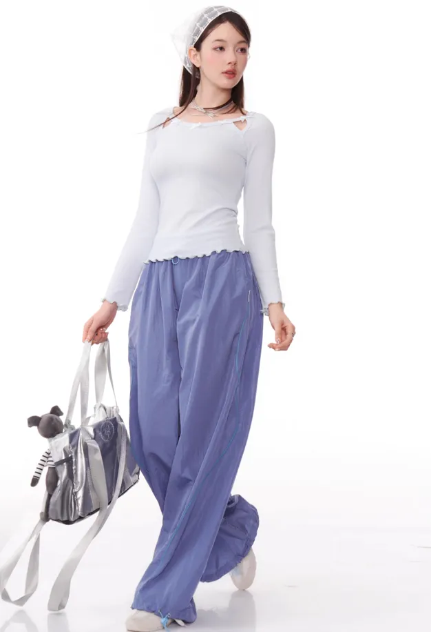 American Style Hem Gathered Straps Wide Leg Pants ZIZ0160