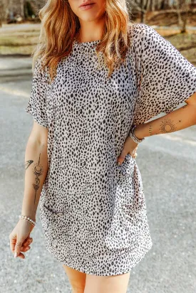 Animal Print Round Neck Tunic Tee with Pockets