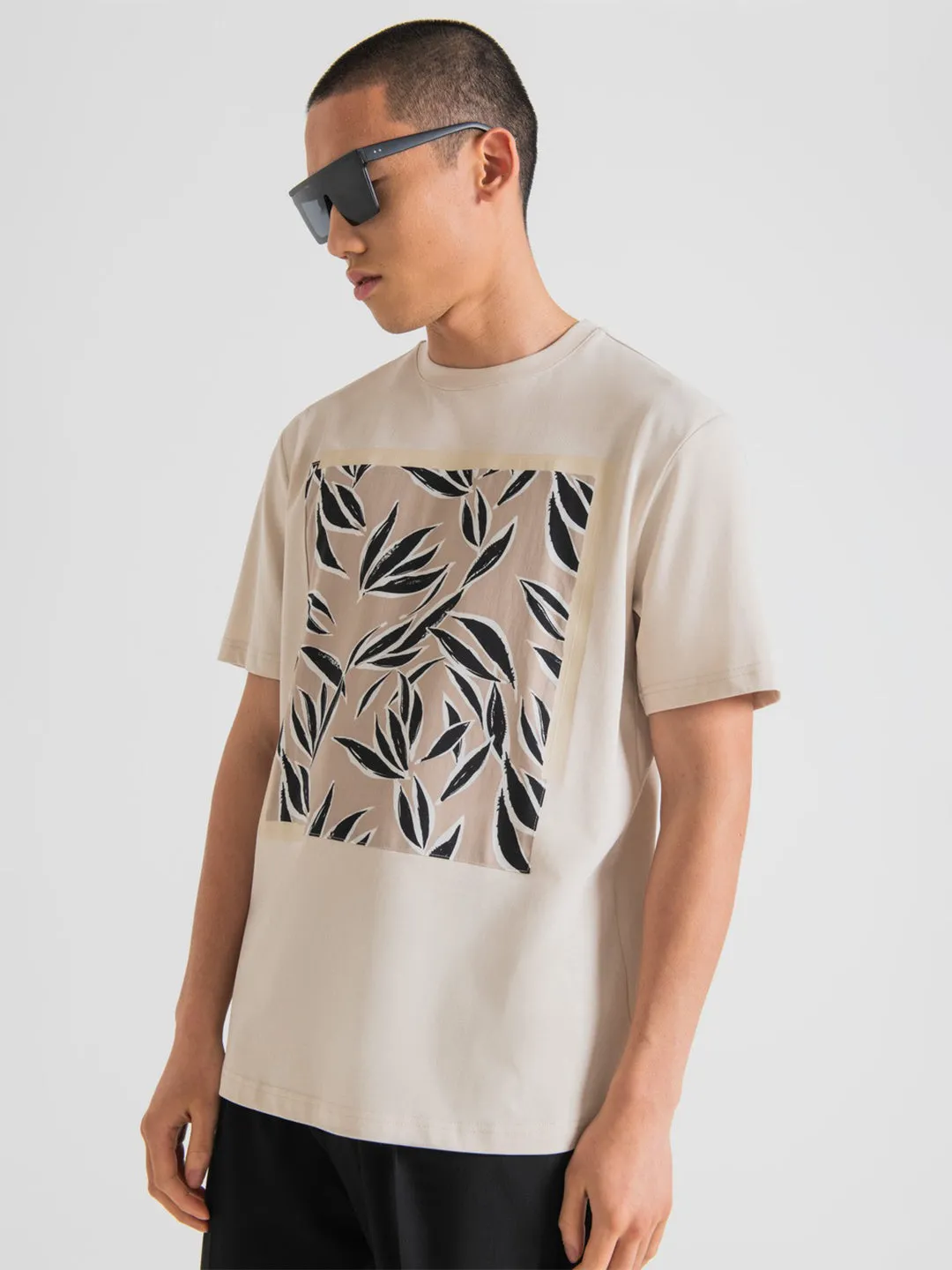 Antony Morato Men Beige Printed Round Neck Short Sleeves T-shirt