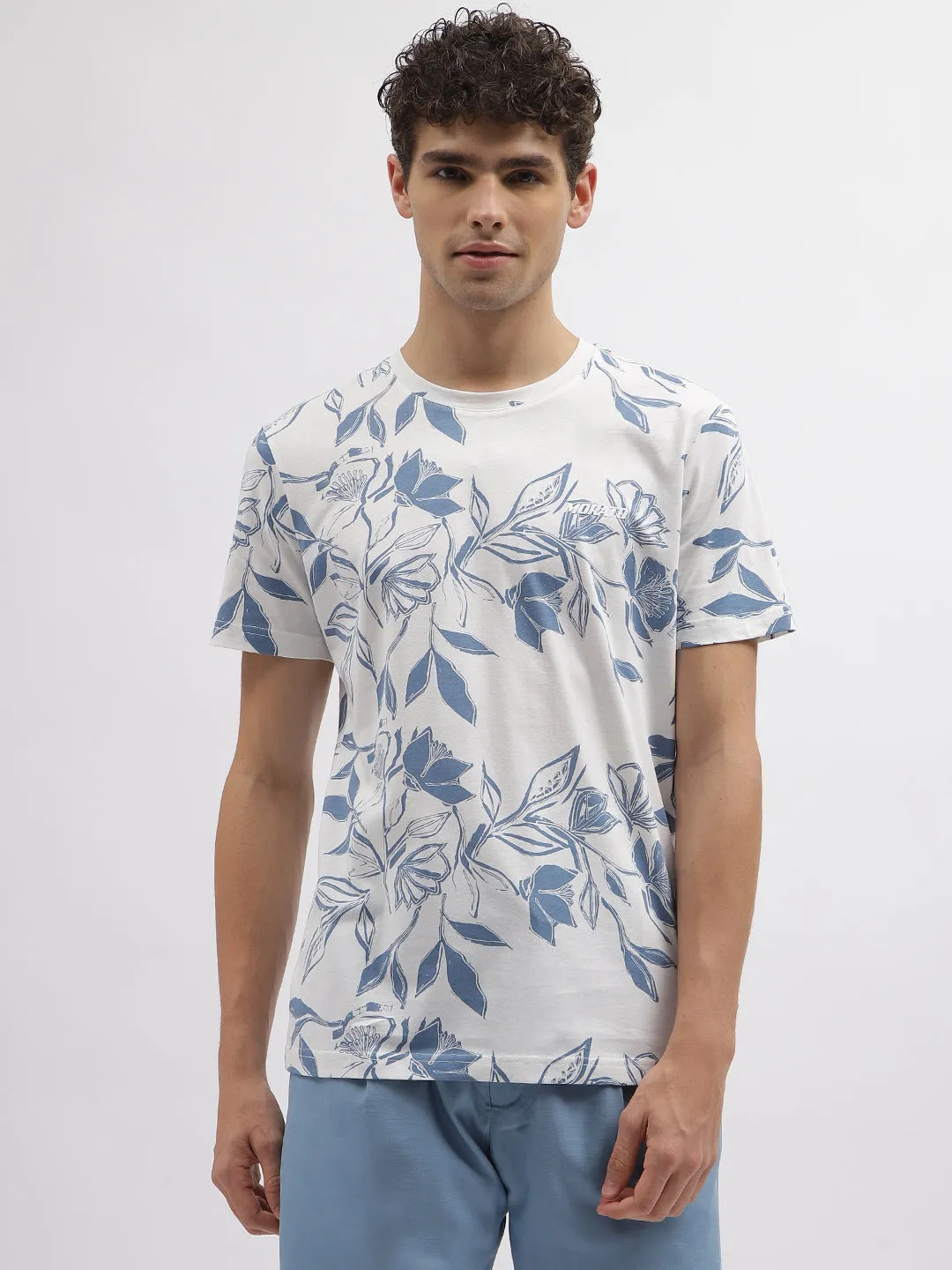 Antony Morato Men Blue Printed Round Neck Short Sleeves T-Shirt