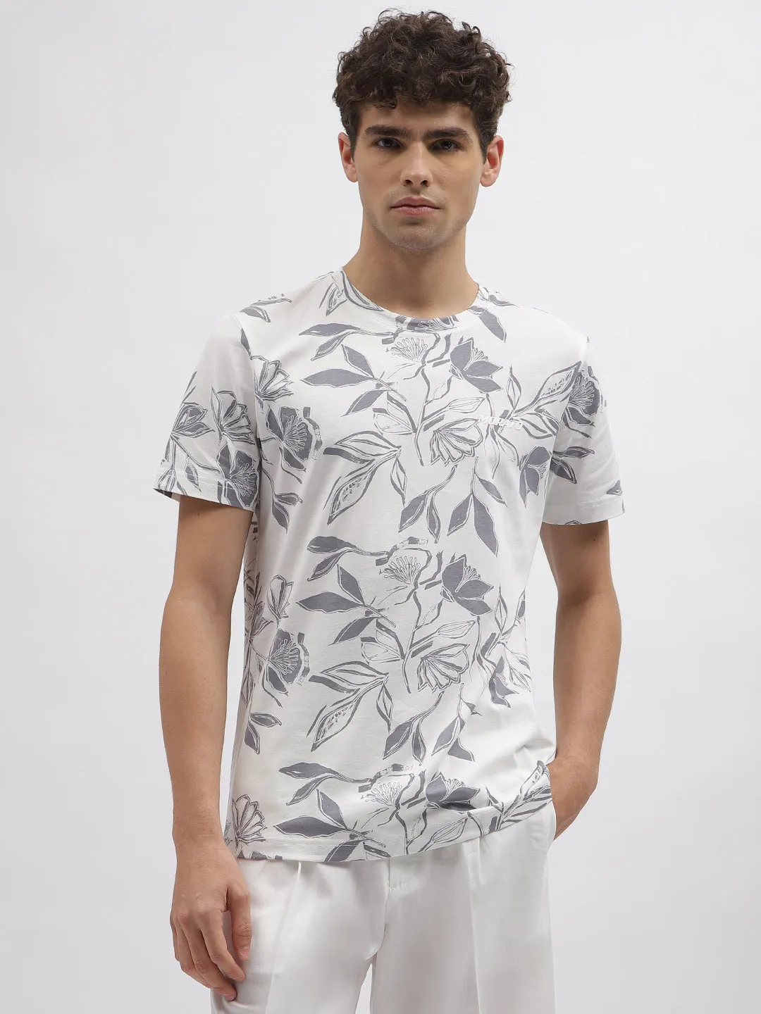 Antony Morato Men Grey Printed Round Neck Short Sleeves T-Shirt