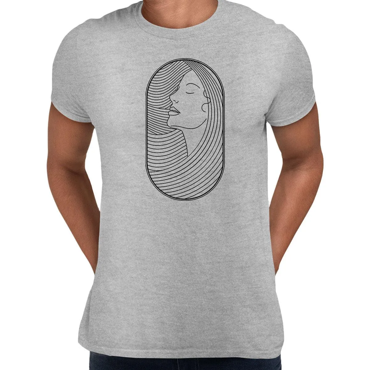 Art Deco Elegant Portraits Unisex T-shirt Golden Nostalgia Soft Line Design 10