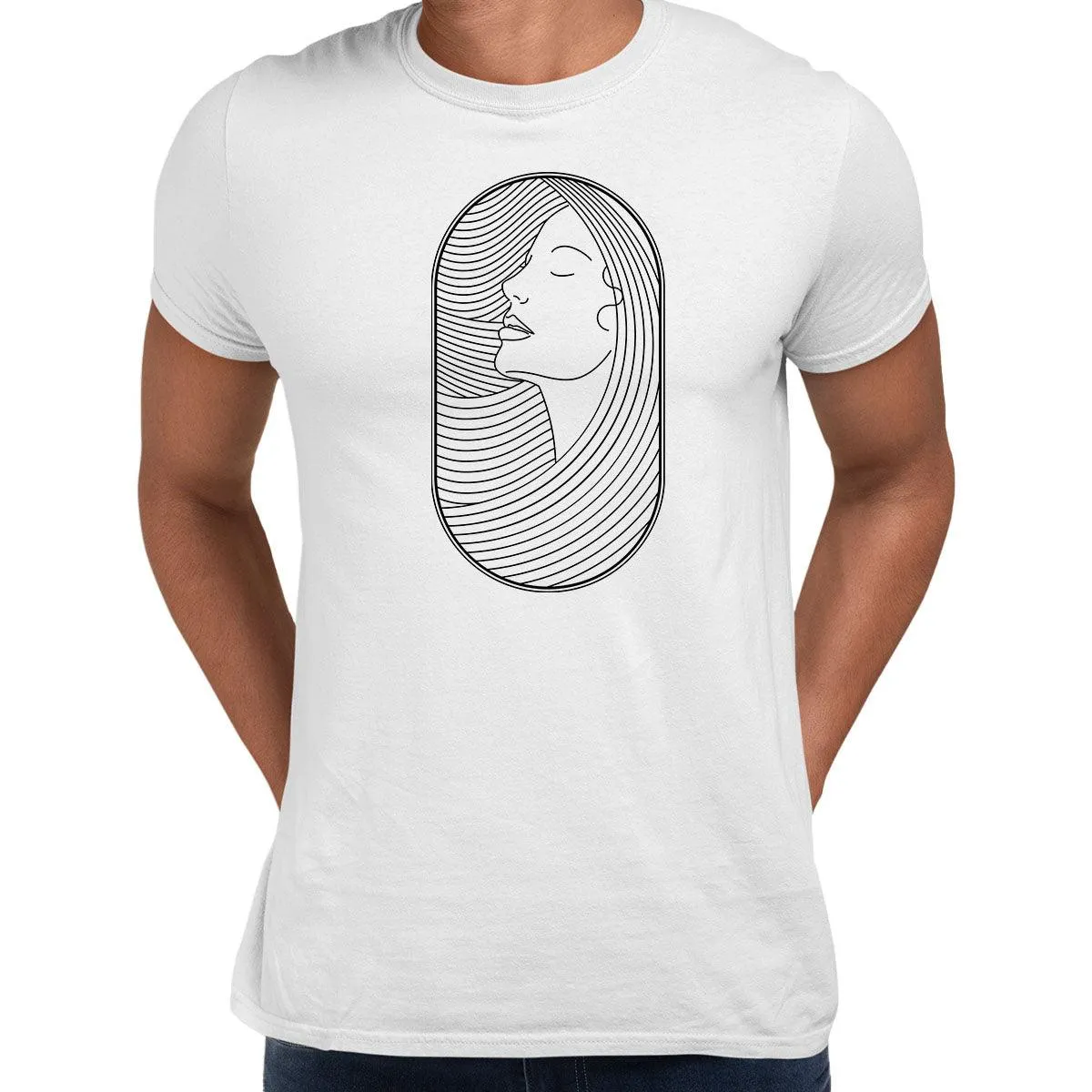 Art Deco Elegant Portraits Unisex T-shirt Golden Nostalgia Soft Line Design 10