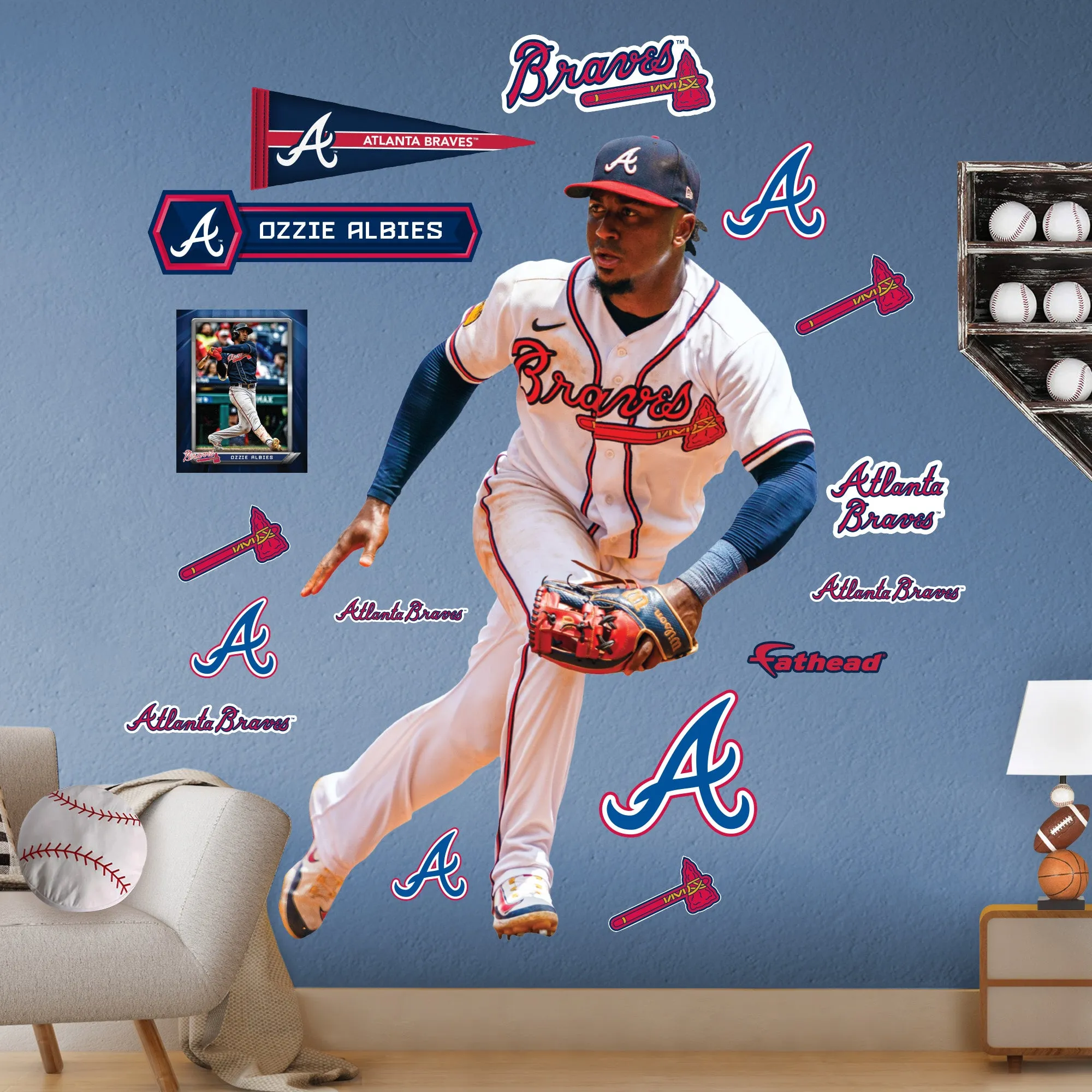 Atlanta Braves: Ozzie Albies  Fielding        - Officially Licensed MLB Removable     Adhesive Decal