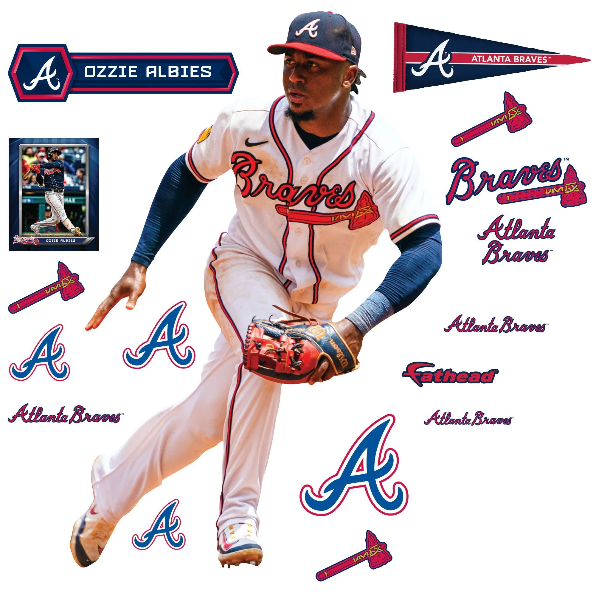 Atlanta Braves: Ozzie Albies  Fielding        - Officially Licensed MLB Removable     Adhesive Decal