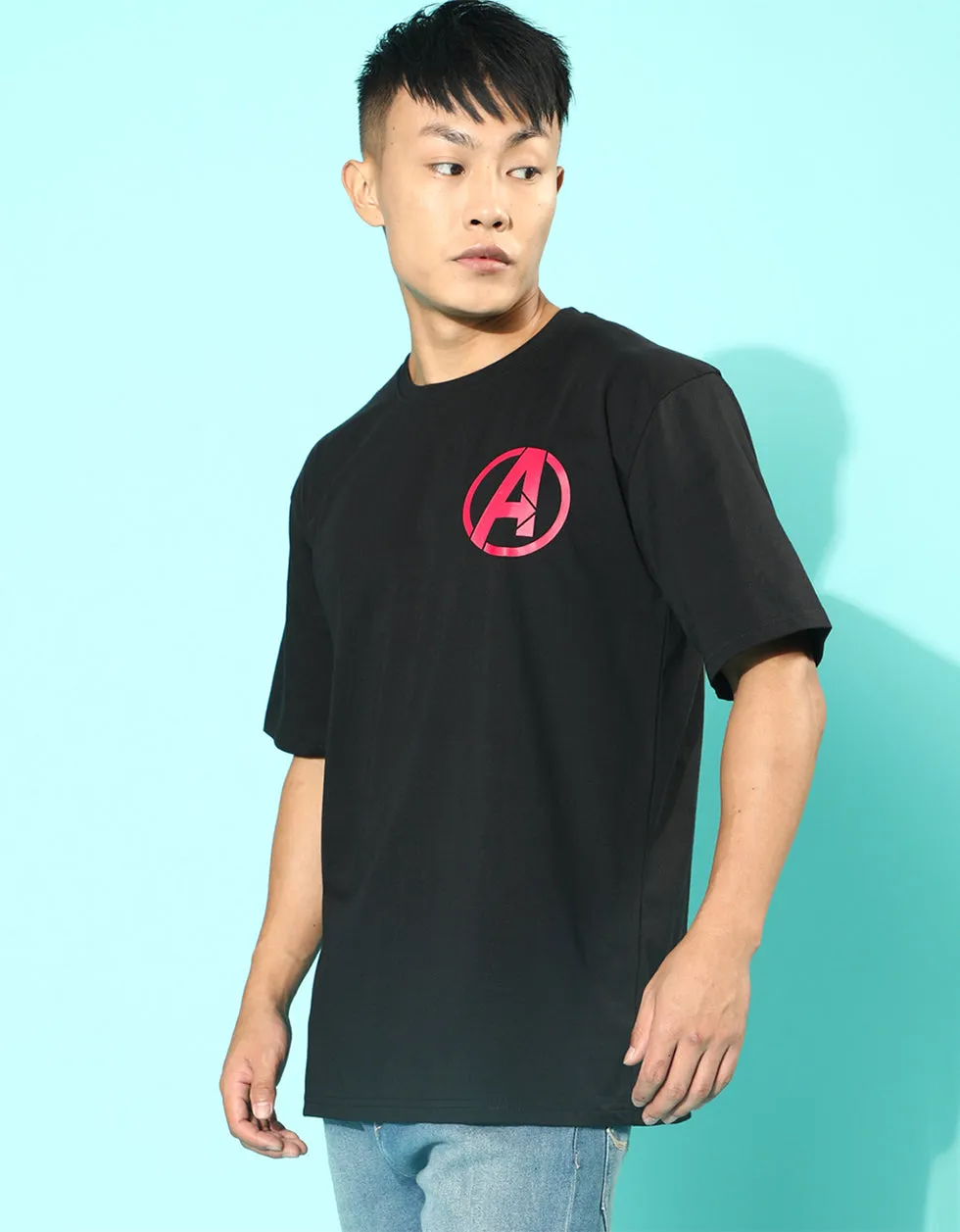 Avenger Black Oversized Back Graphic Printed Tshirt