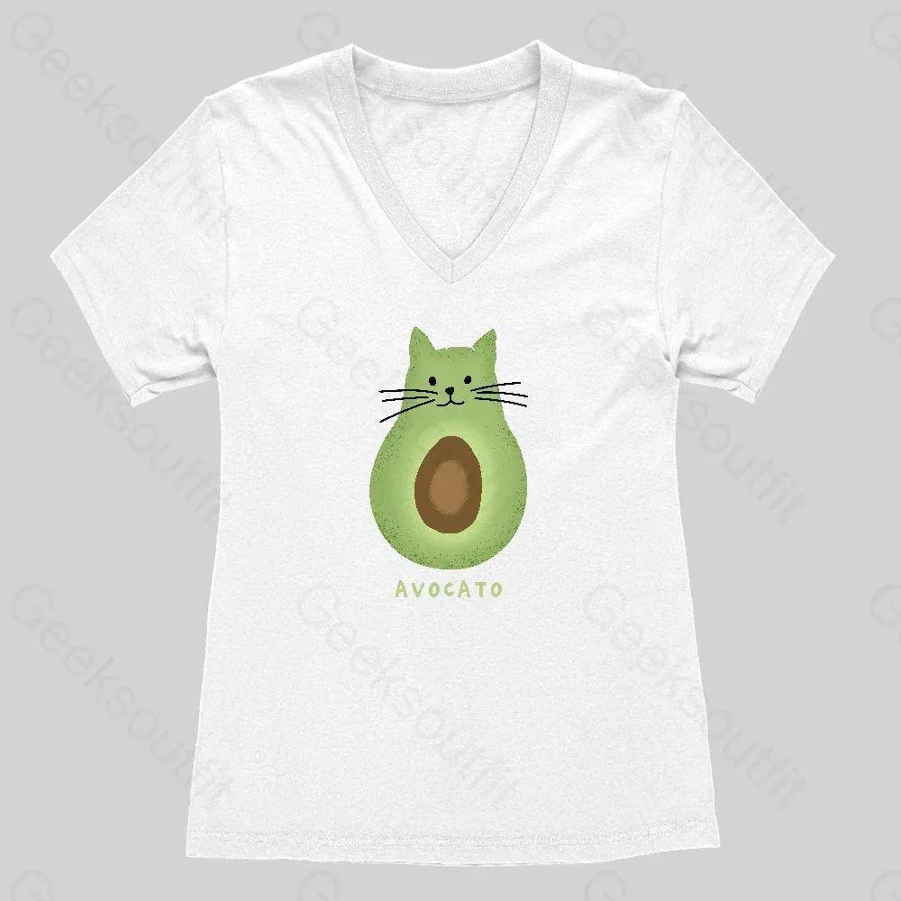 Avocato Cat Avocado Pun Women's V-Neck T-shirt