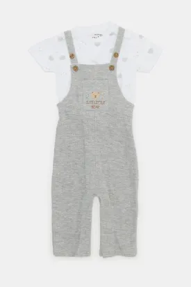 Babies Grey Jacquard Knit Dungaree Set (2 Piece)