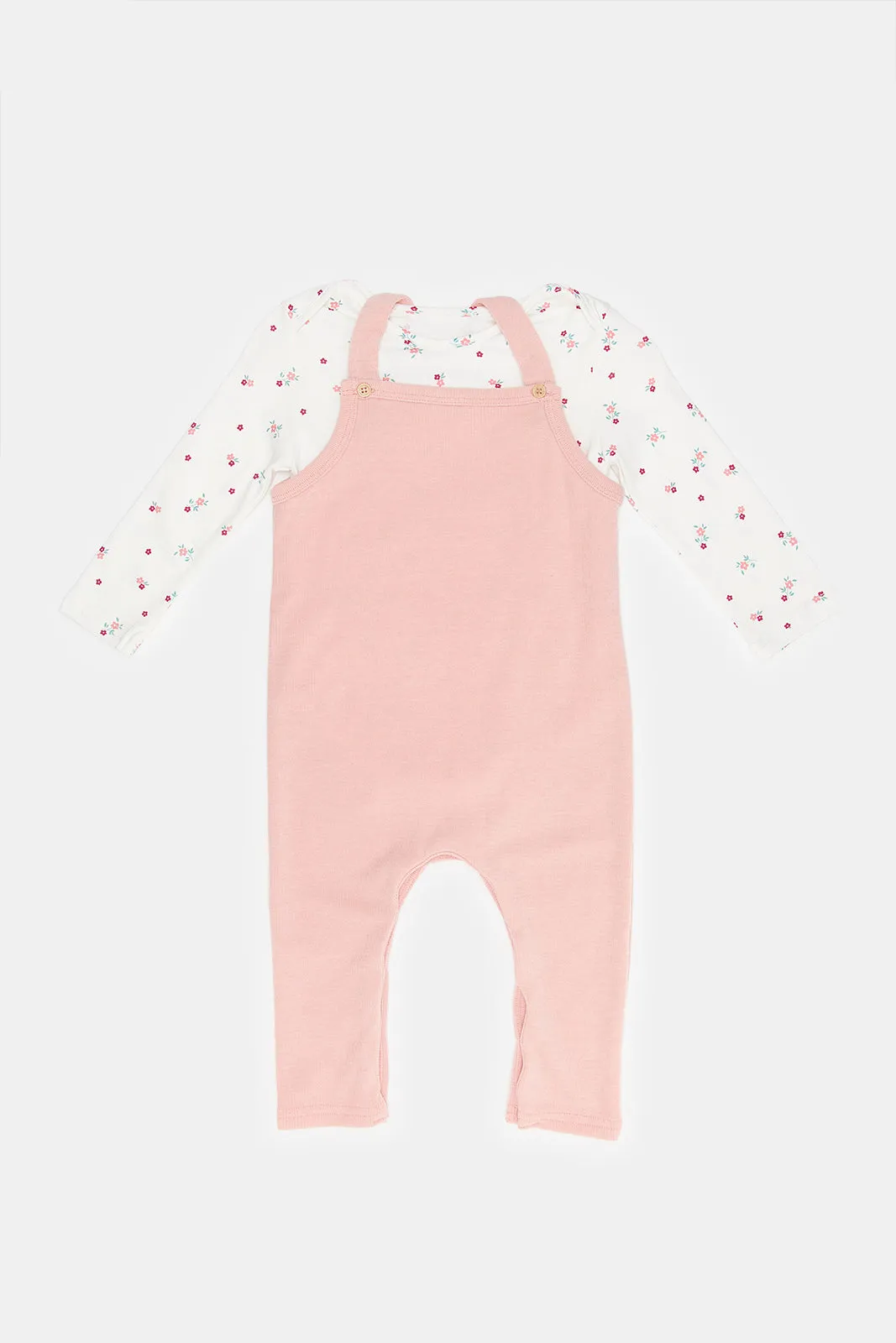 Babies Pink And White Dungaree Set (2 Piece)