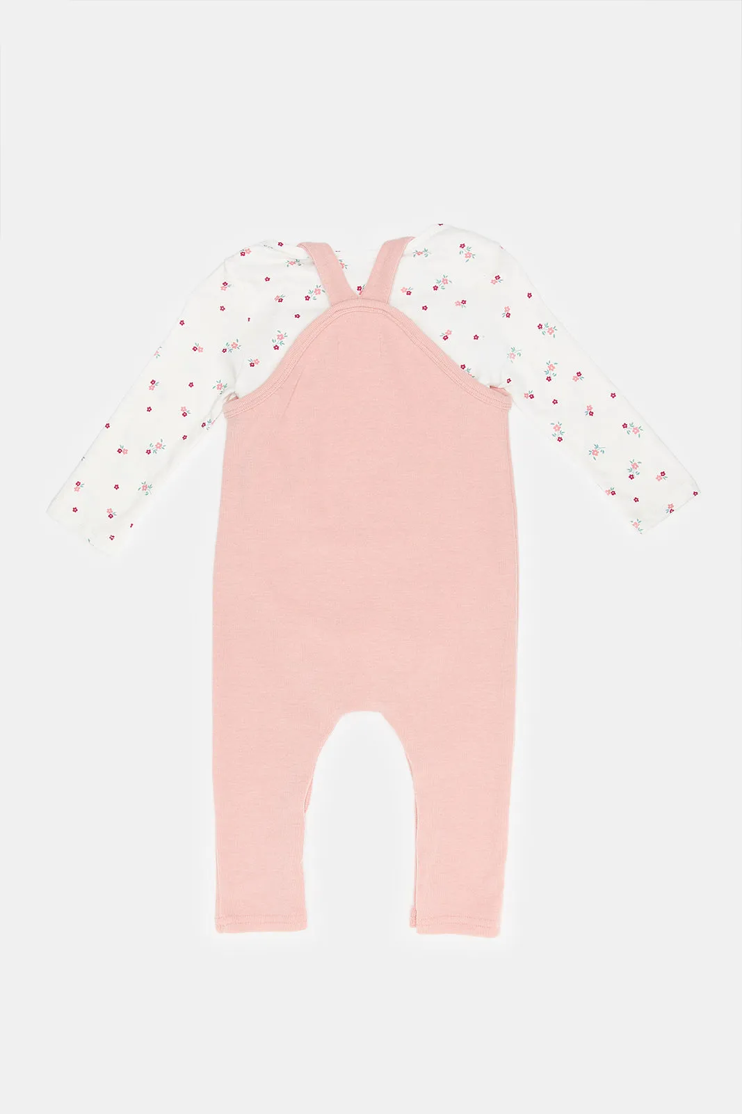 Babies Pink And White Dungaree Set (2 Piece)