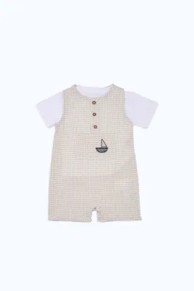 Baby Beige And White Dungaree Set (2 Piece)