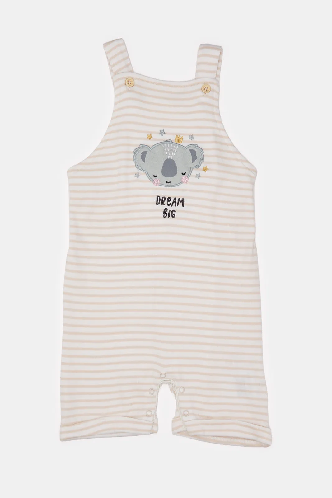 Baby Beige And White Printed Dungaree Set (2 Piece)