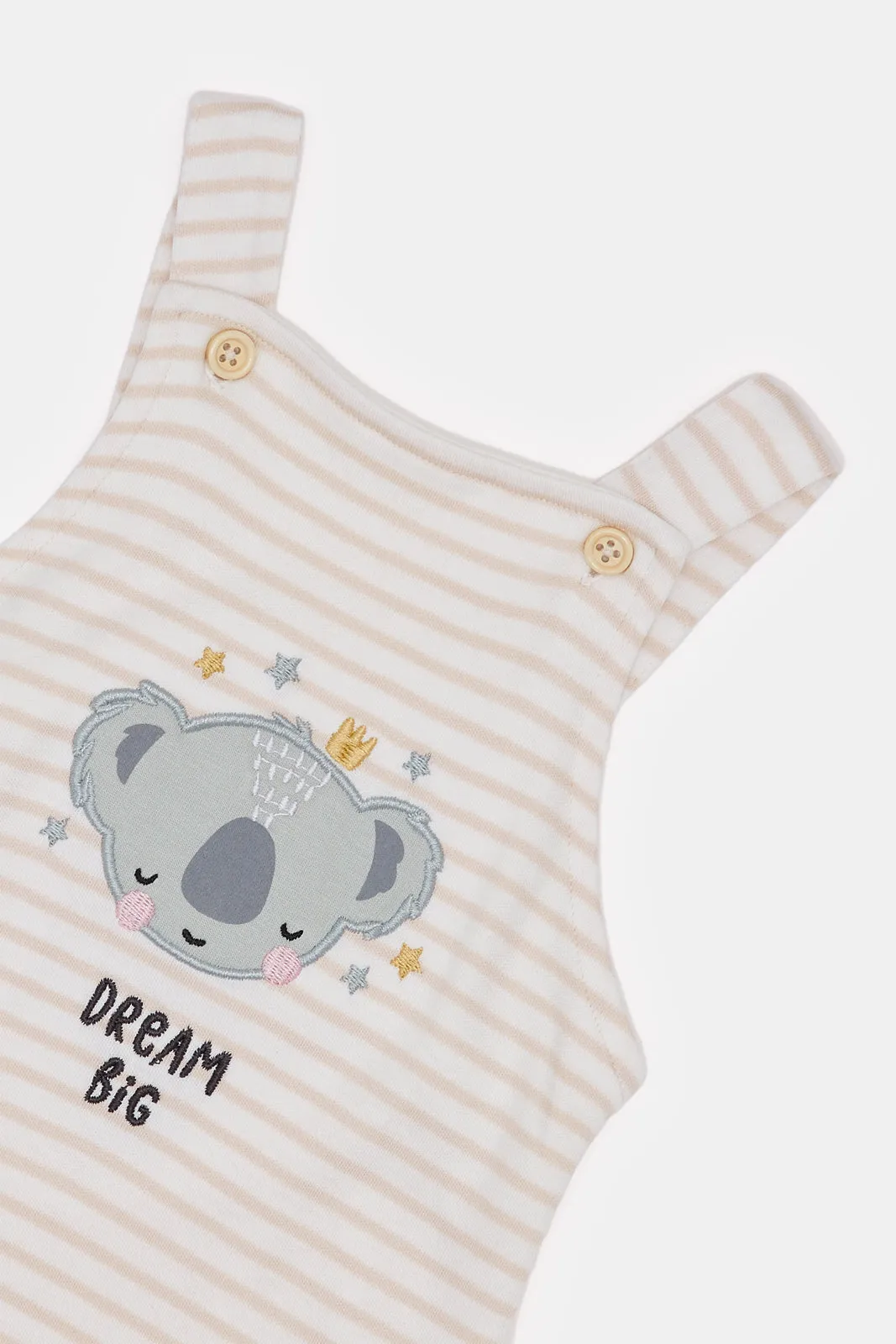 Baby Beige And White Printed Dungaree Set (2 Piece)