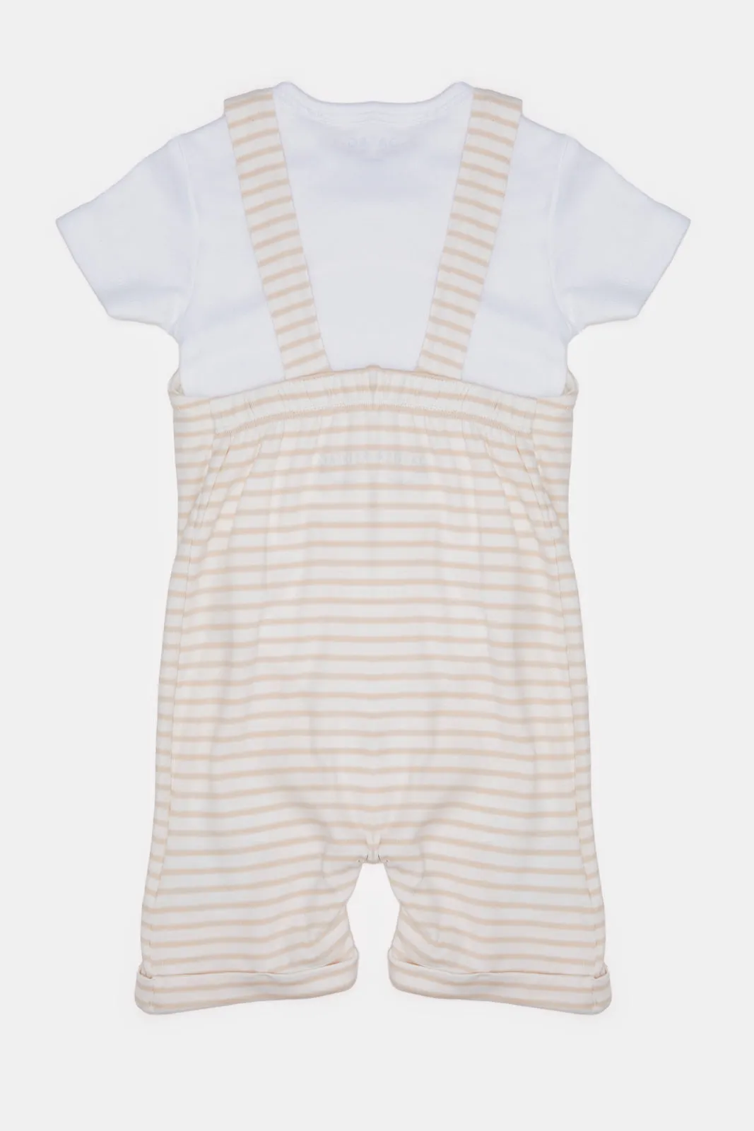 Baby Beige And White Printed Dungaree Set (2 Piece)