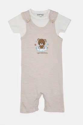 Baby Beige Printed Dungaree Set (2 Piece)