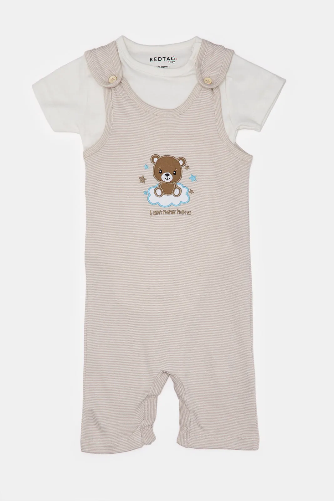 Baby Beige Printed Dungaree Set (2 Piece)