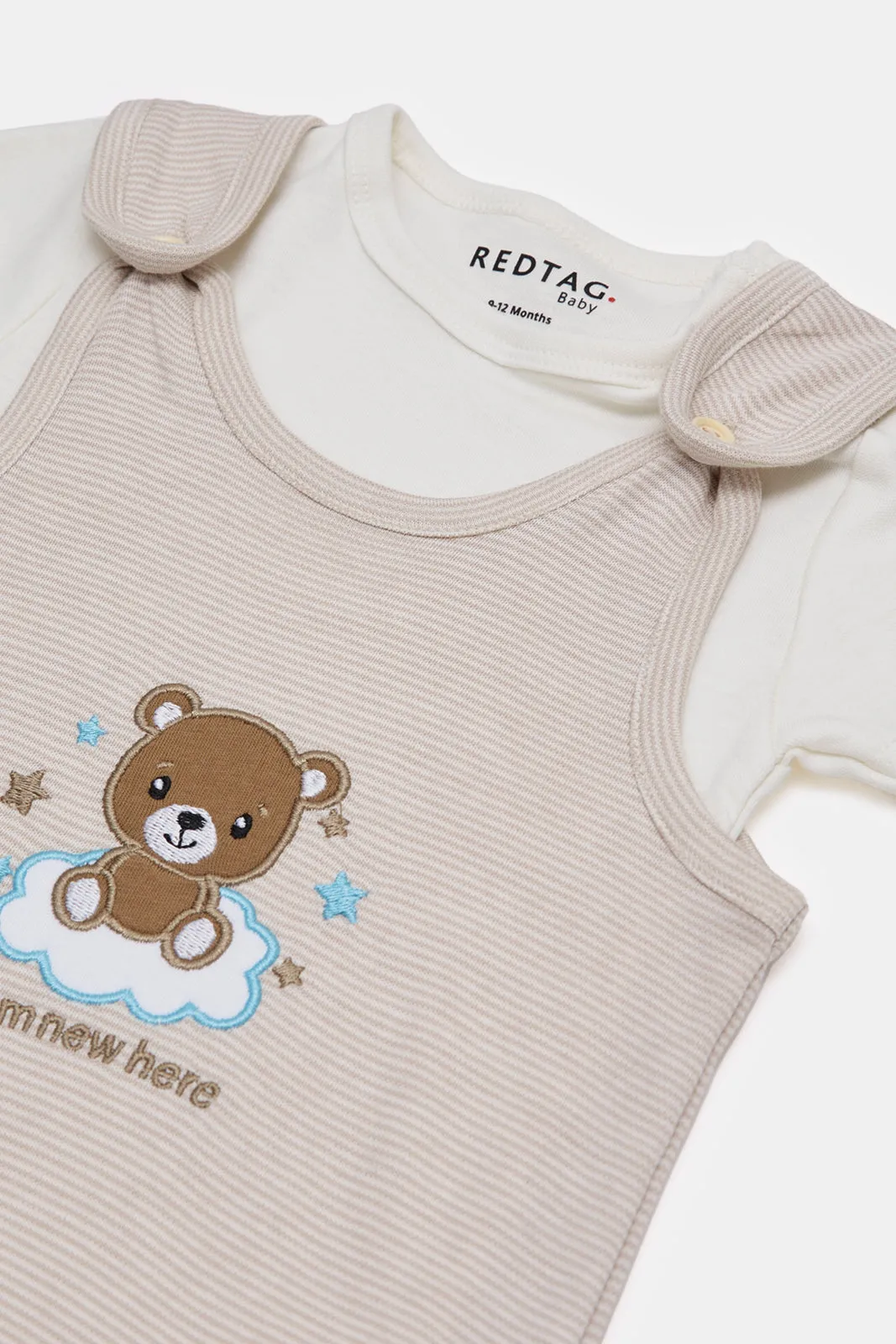 Baby Beige Printed Dungaree Set (2 Piece)